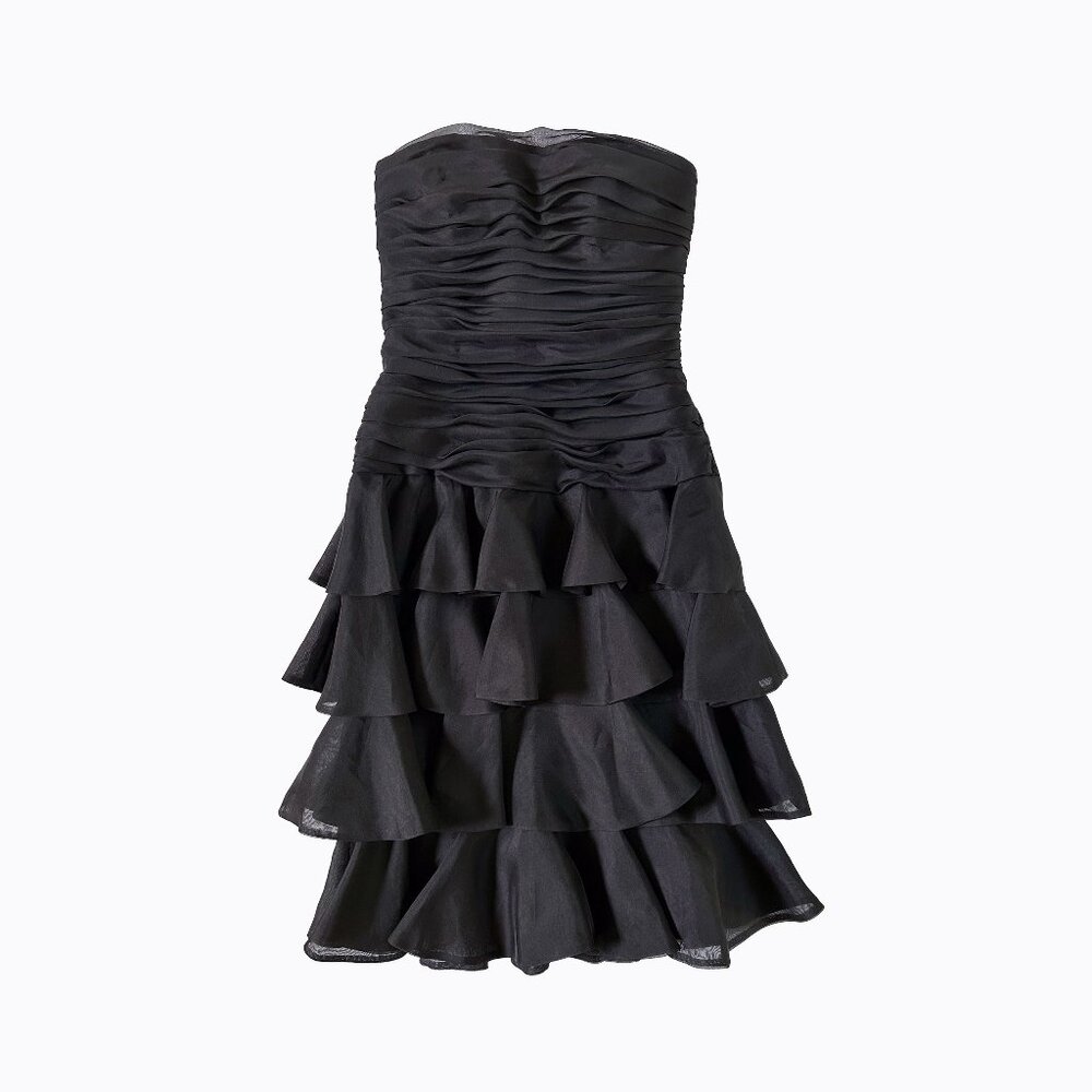 Vintage AJ Bari Black Silk Tiered Dress 4 Ruffled Coquette Party Y2K Whimsigoth